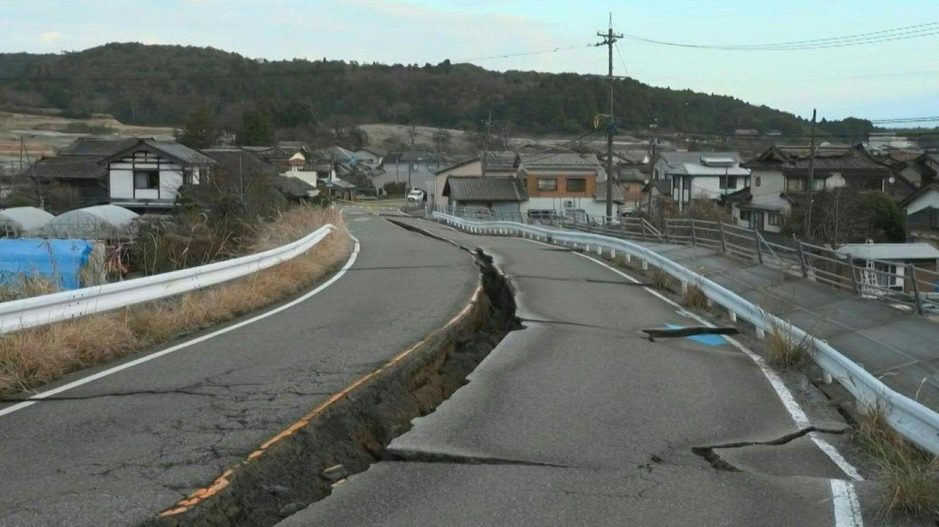 Damaged roads, buildings in Japan's Ishikawa prefecture after earthquake