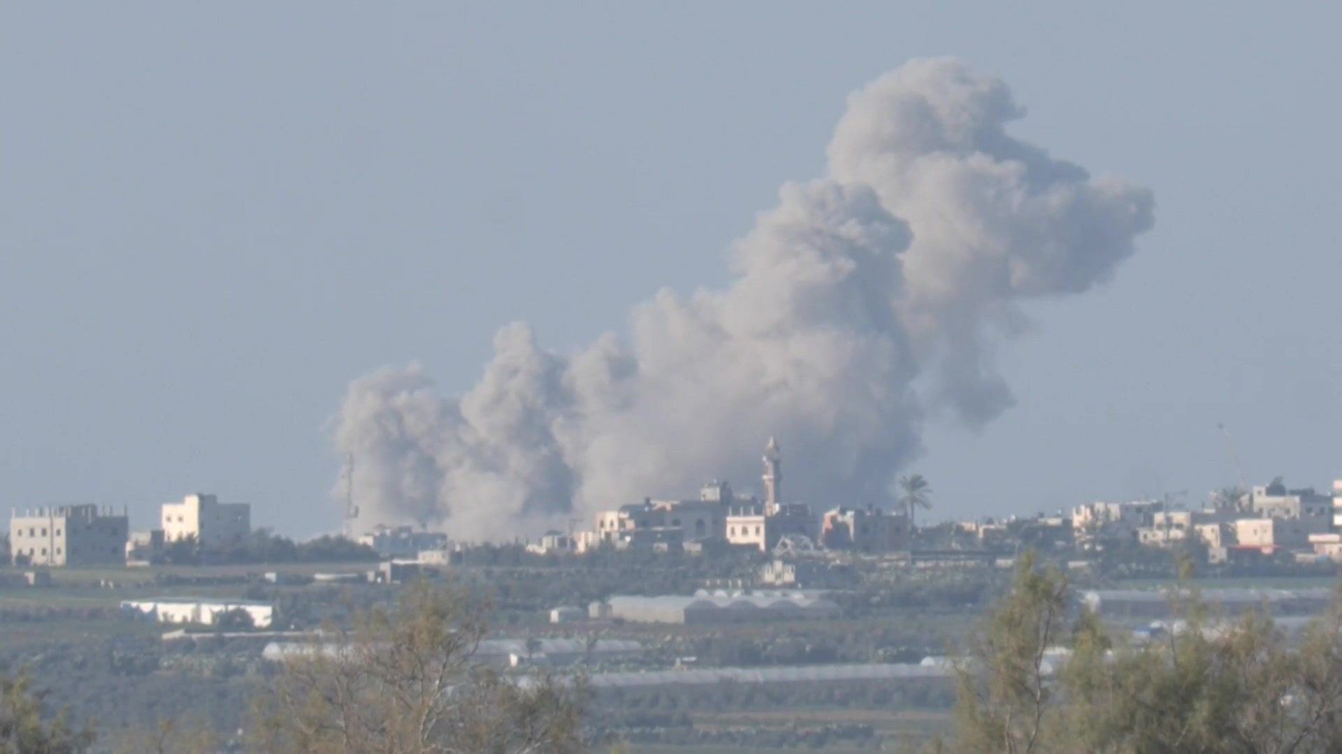Smoke billows after explosion in southern Gaza Strip