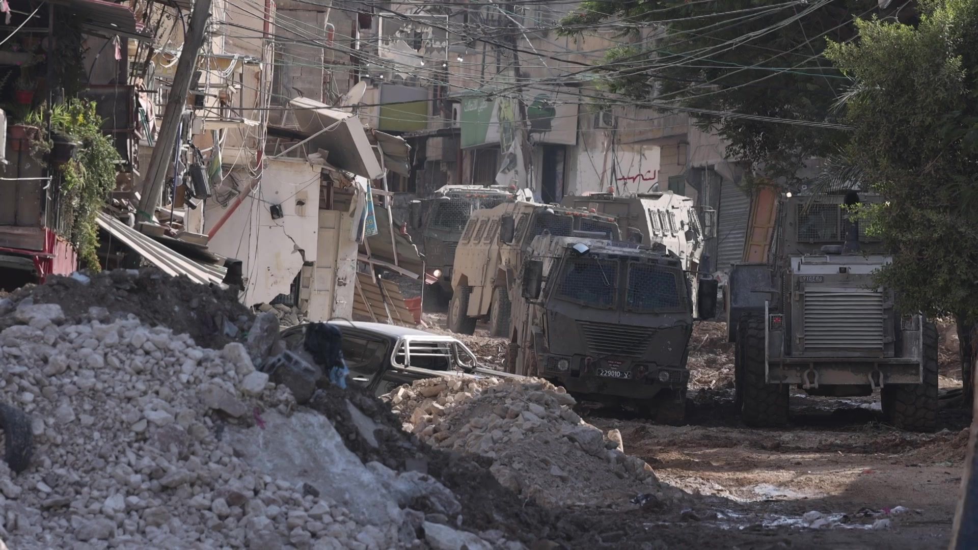 Israeli army vehicles during raid in Tulkarem, northern West Bank