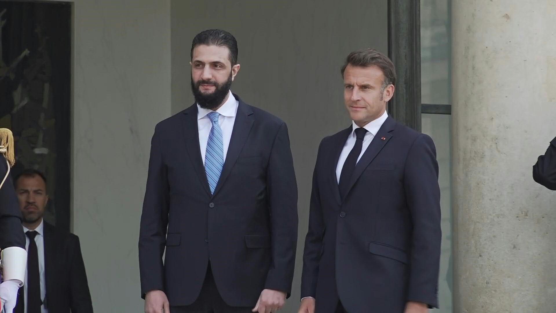 Emmanuel Macron welcomes Syrian President Ahmed al-Sharaa to Elysee Palace