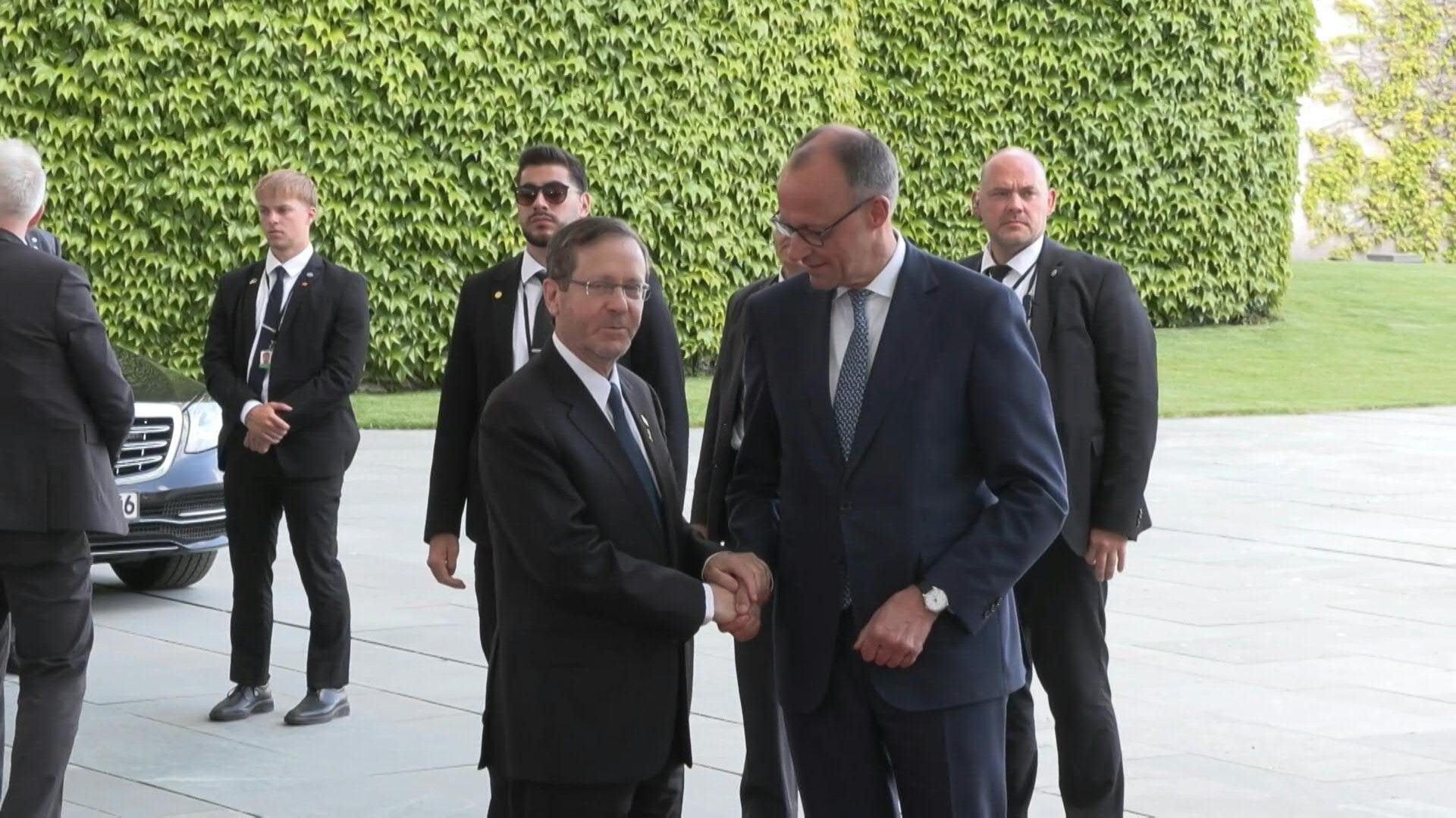 German Chancellor Friedrich Merz meets Israeli President Isaac Herzog in Berlin