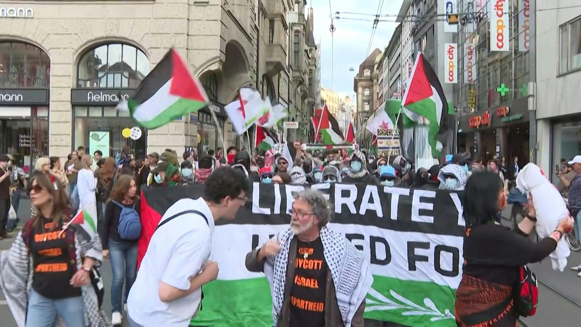 Pro-Palestinian demonstrators in Basel oppose Israel's participation in Eurovision
