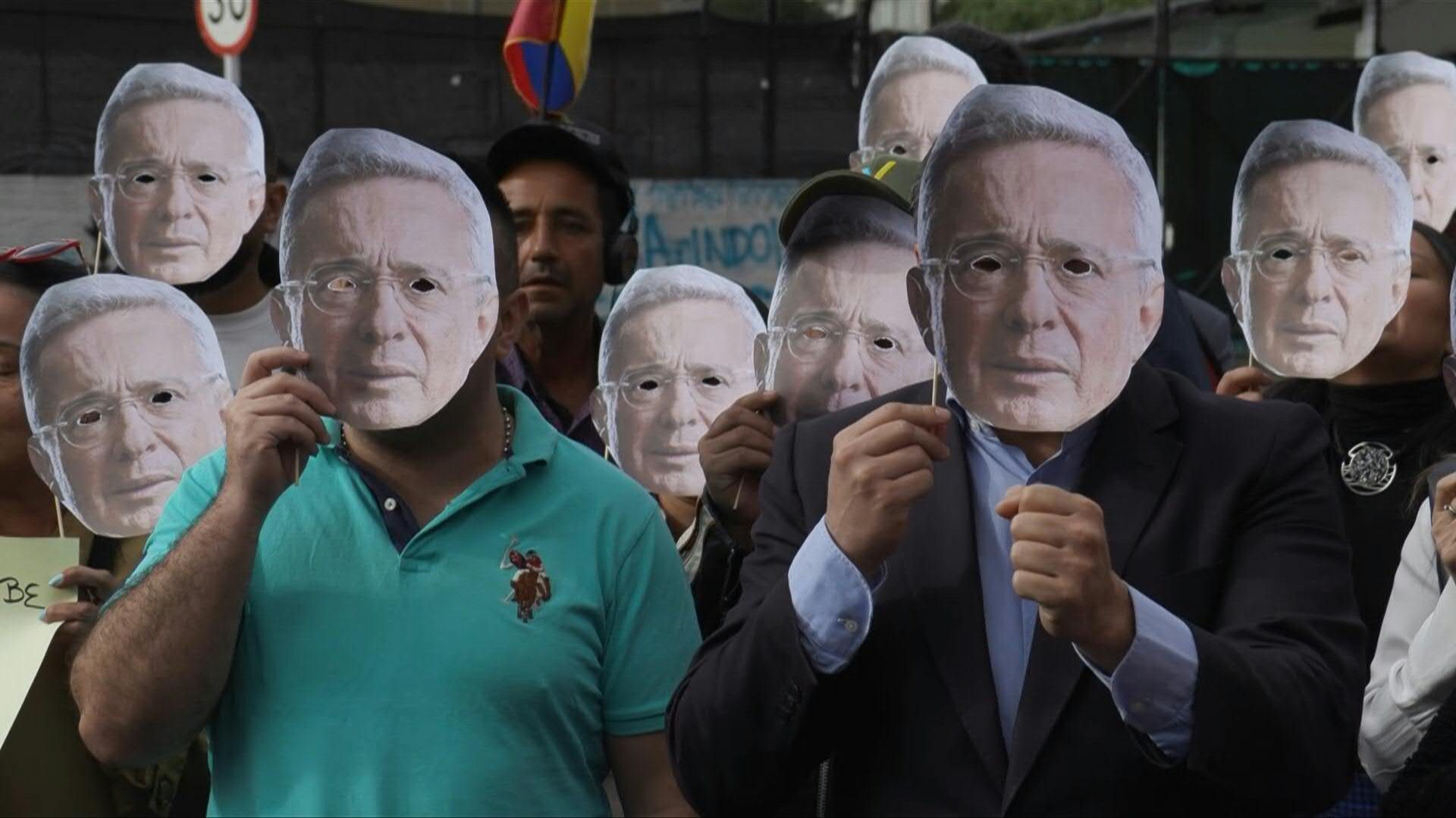 Supporters of Colombian ex-president outside court ahead of witness tampering case verdict