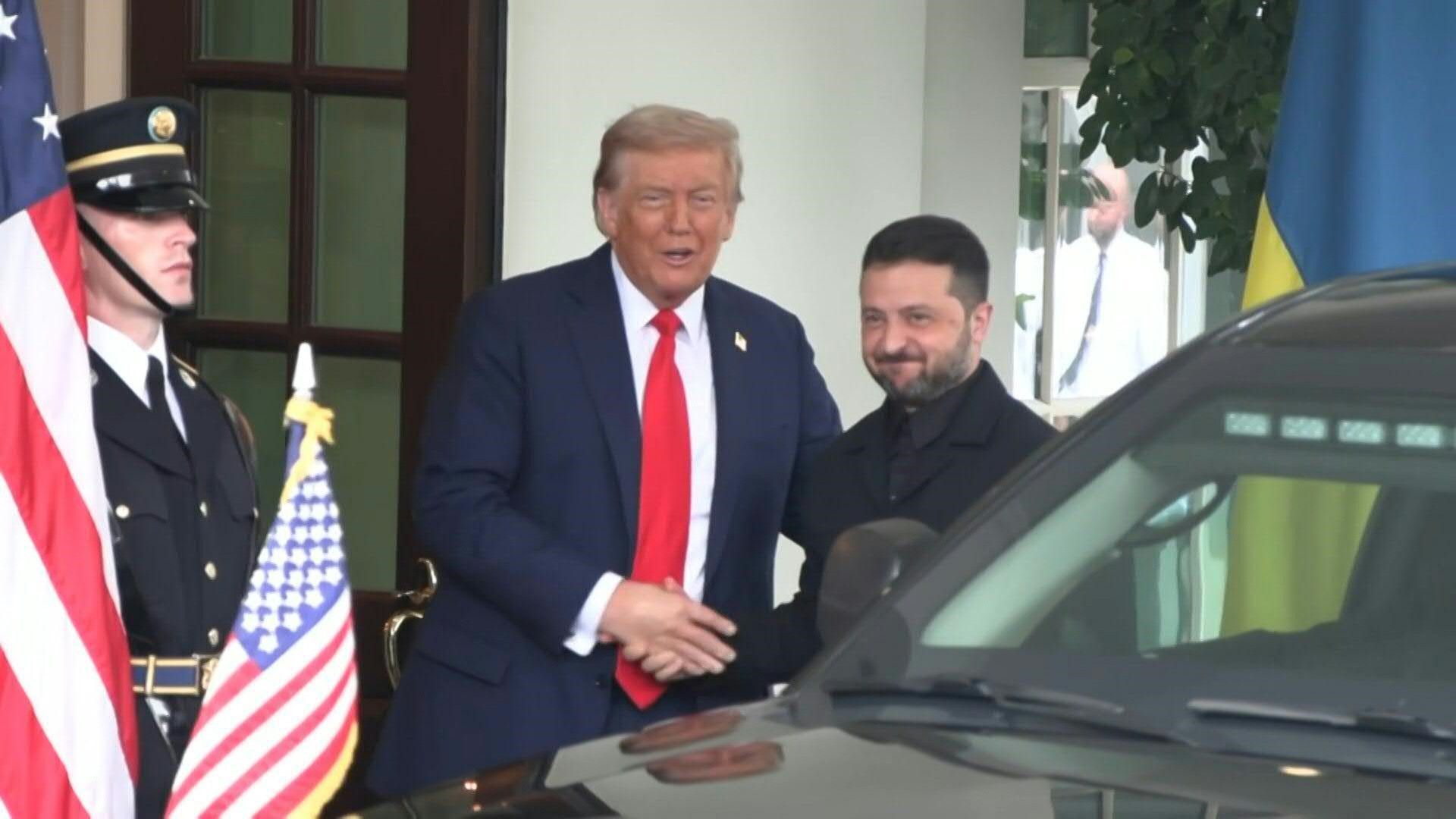 Zelensky greeted by Trump as he arrives at the White House for talks