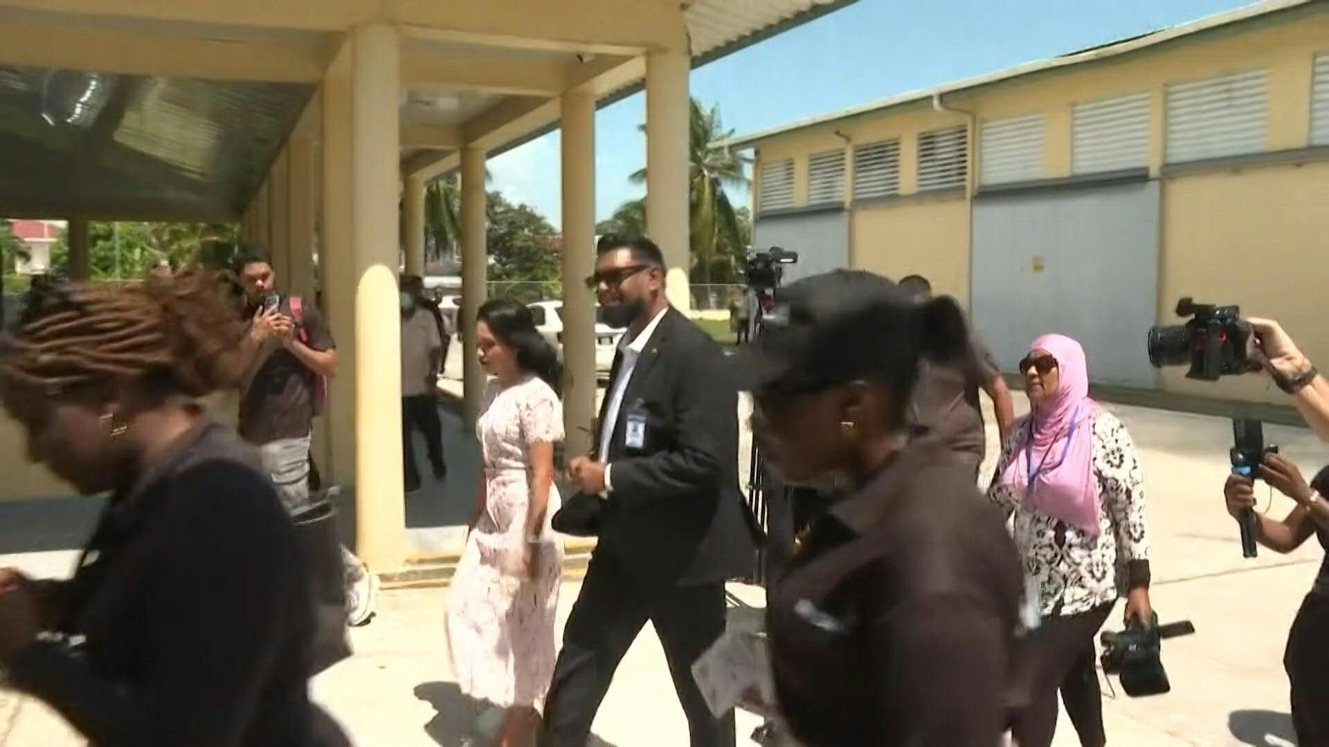 Guyanese President Irfaan Ali arrives to vote in presidential election