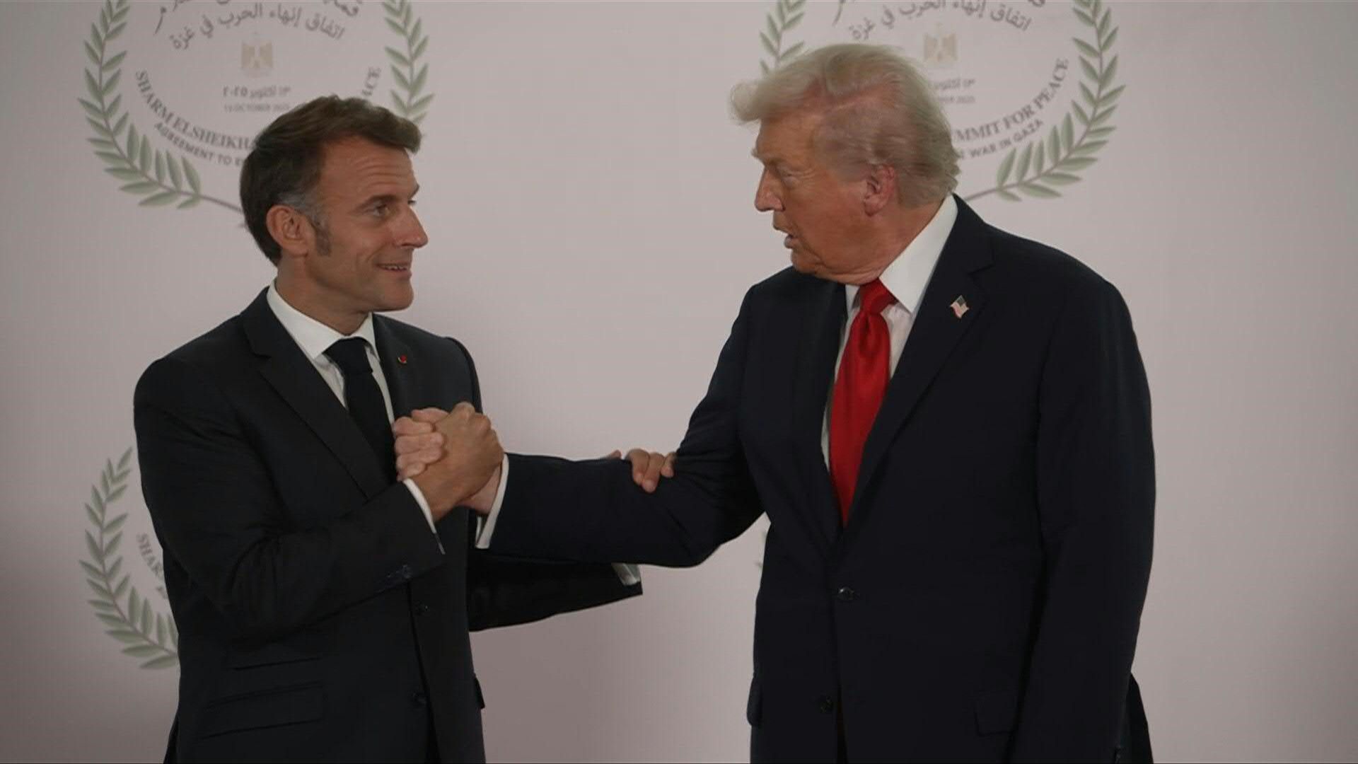 Macron and Trump shake hands on sidelines of Egypt summit on Gaza