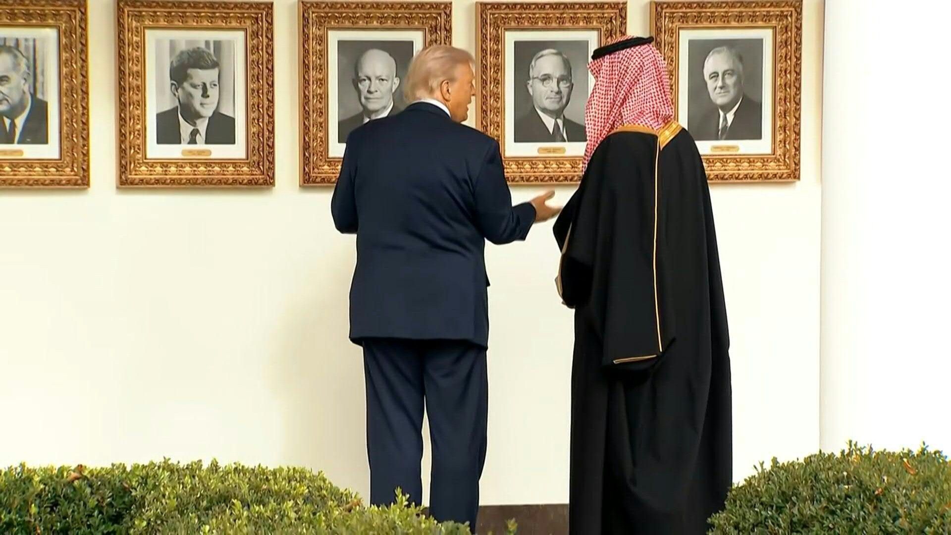 Trump and Saudi Crown Prince tour presidential portraits at White House