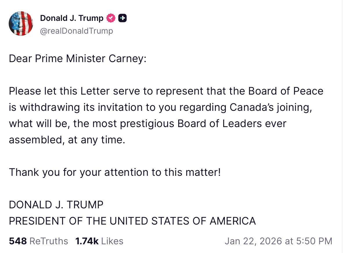 Video: Trump withdraws invite for Canada's Carney to join 'Board of Peace'