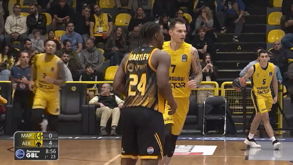 Μαρούσι – ΑΕΚ: Ο Μπάρτλεϊ έφτασε τους 500 πόντους στο ελληνικό πρωτάθλημα (VID)
