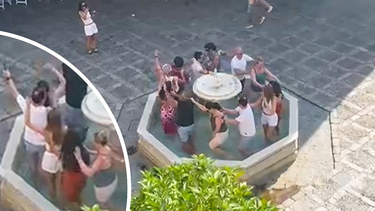 Empörung in Sevilla: Trottel-Touristen tanzen in historischem Brunnen