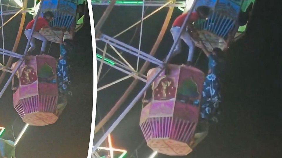 Γυναίκα κρέμεται σε μεγάλο ύψος από βαγόνι λούνα παρκ (VID)