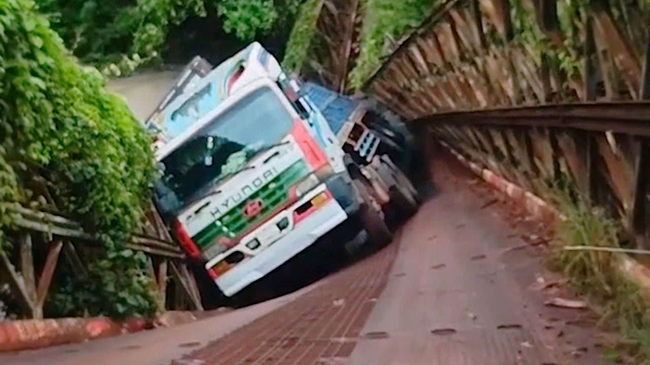 Overloaded truck collapses bridge in Cambodia's Kratie province