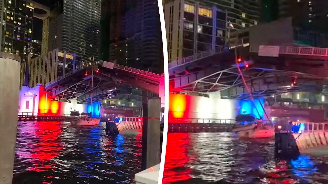 Video: Bridge blunder! Sailboat snaps mast after colliding with drawbridge in Miami