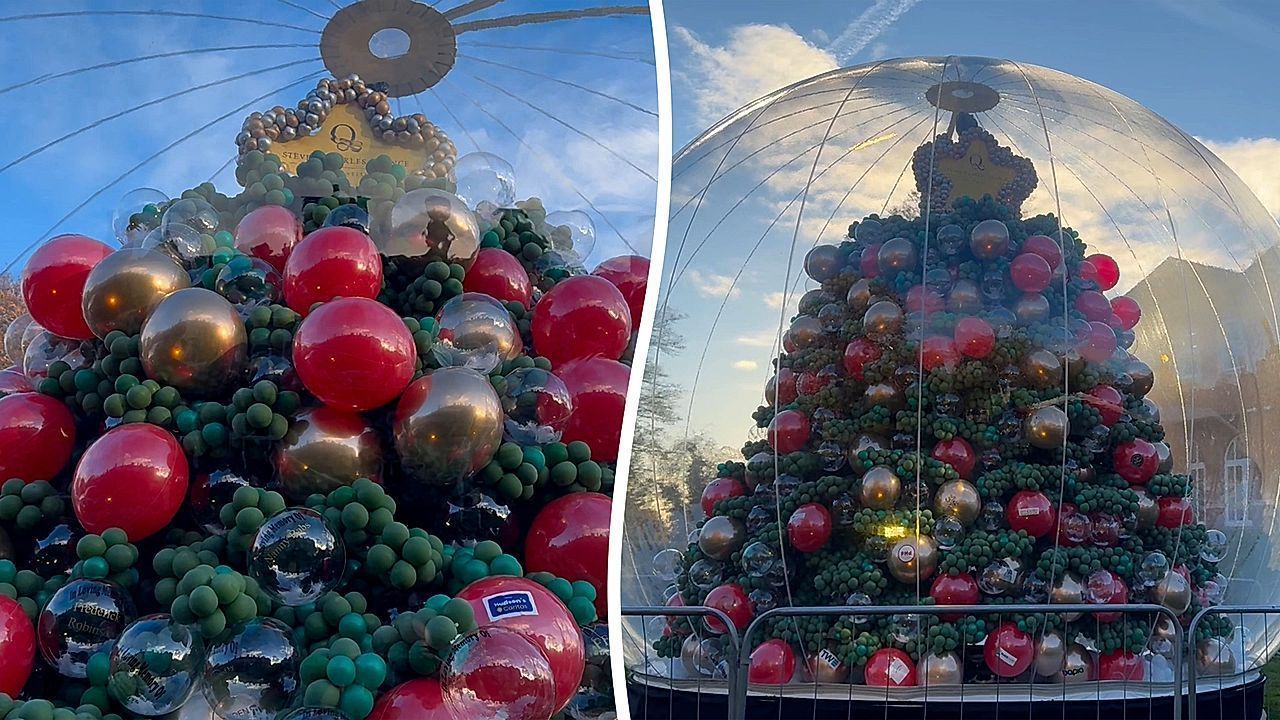 Woman builds 25ft Christmas tree made from 100,000 balloons