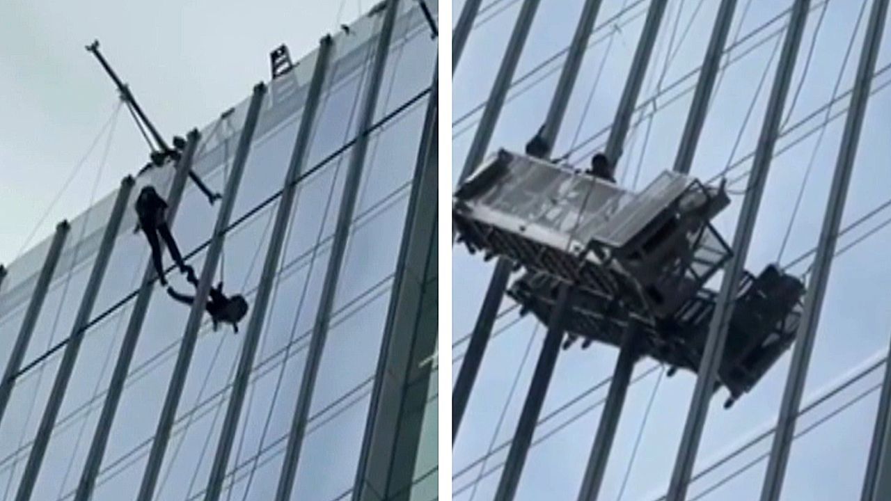 Video: Firefighters rescue window washers trapped on malfunctioning platform