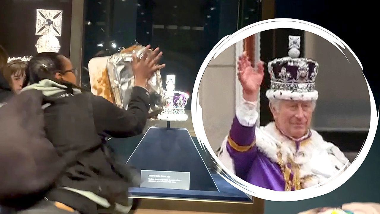 Video: Crown Jewels splattered with dessert: Unusual protest at the Tower of London