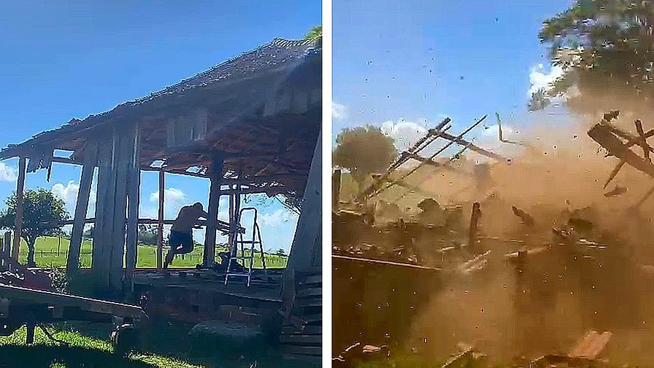 Video: Shed roof dismantle doesn't go as expected