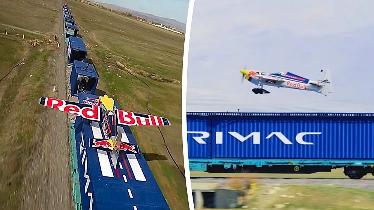 Video: Einmaliger Stunt: Pilot landet auf fahrendem Zug