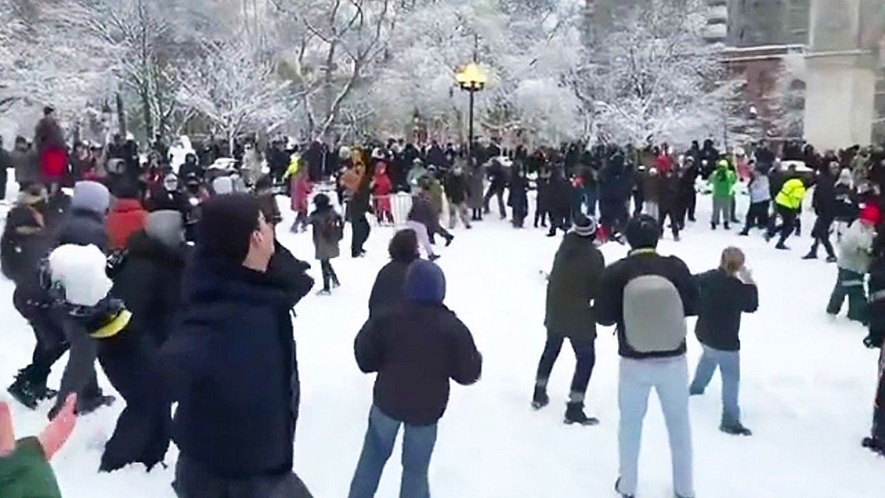 Video: Massive snowball fight breaks out in New York