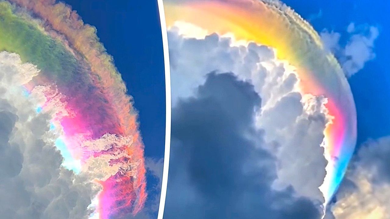 Video: Seltenes Phänomen: Leuchtende Wolke taucht den Himmel in Regenbogenfarben