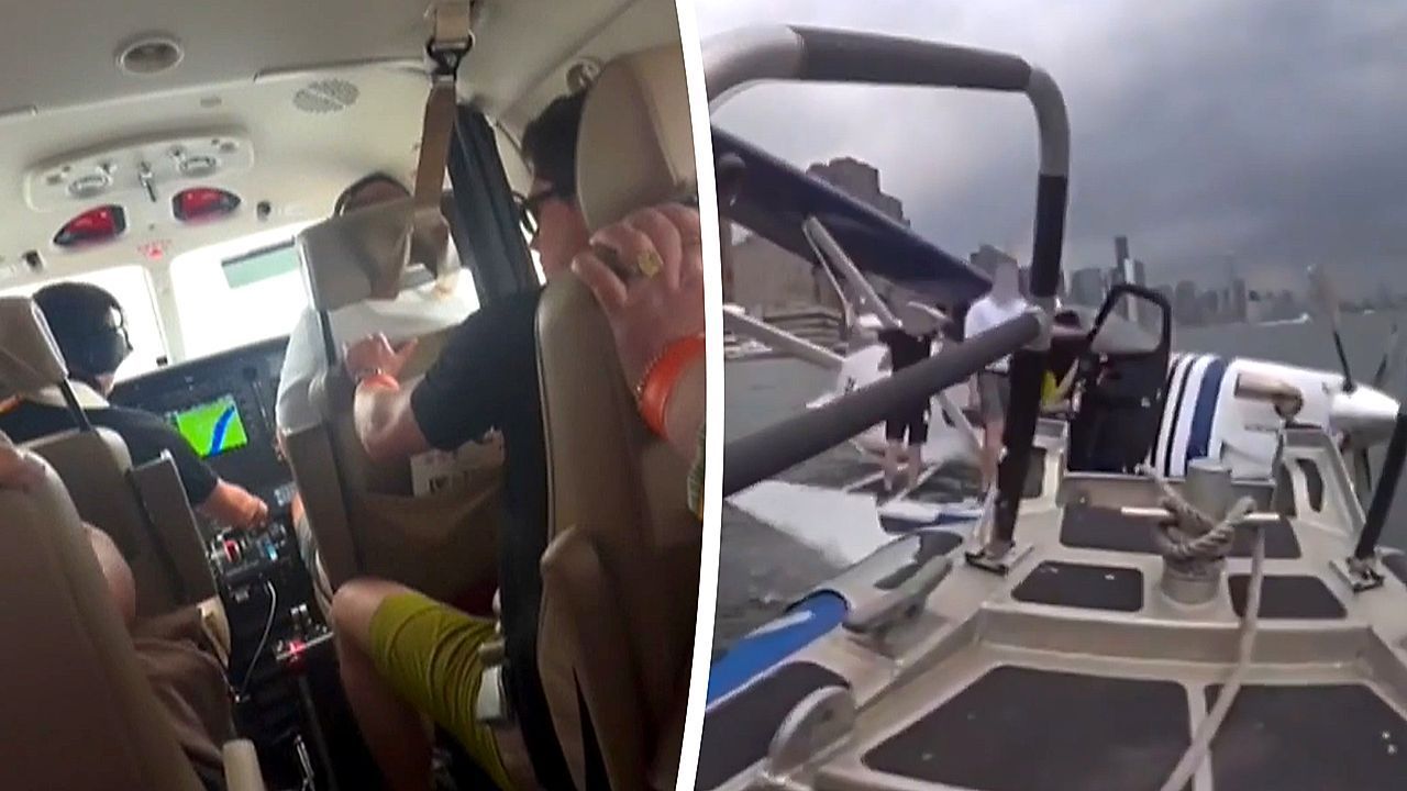 Video: Dramatische Sekunden: Passagierin filmt Notlandung von Wasserflugzeug in New York