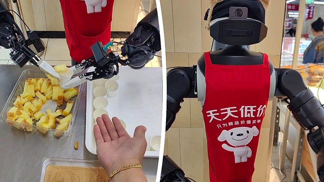 Video: Griff daneben: Roboter mit Schürze serviert Essen in China