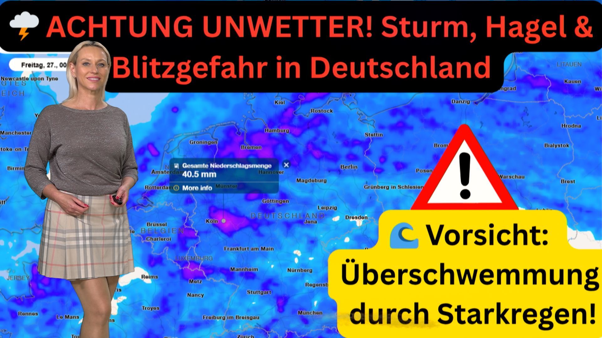 Video: Unwetter-Gefahr! Warnung vor Gewitter mit Sturmböen bis 100 km/h, Starkregen um 40 l/qm & Hagel