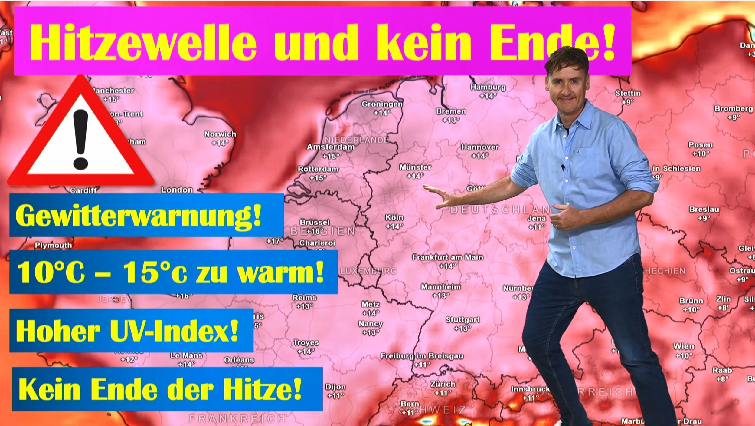 Video: Extremhitze dauert an – Spitzenwerte steigen auf 40°C! Ein Ende ist nicht in Sicht. Hitzegewitter!