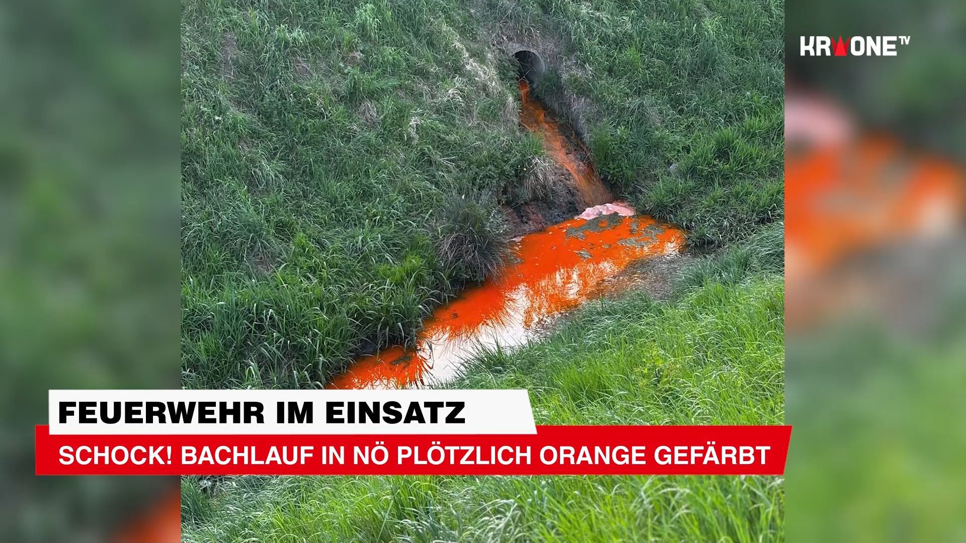 Video: Bachlauf im Weinviertel plötzlich orange gefärbt ++ Feuerwehr im Einsatz