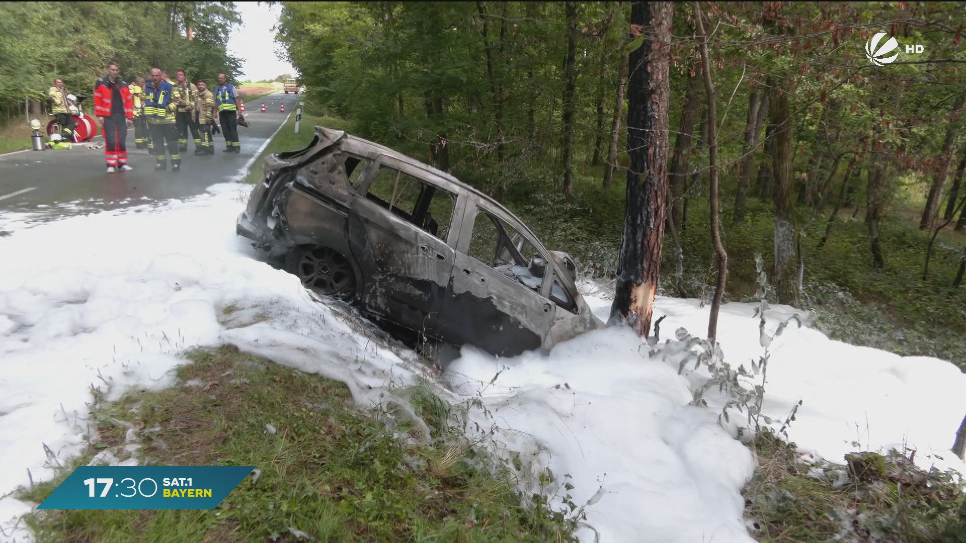 Video: Unfall bei Langenzenn: Auto prallt gegen Baum und geht in Flammen auf