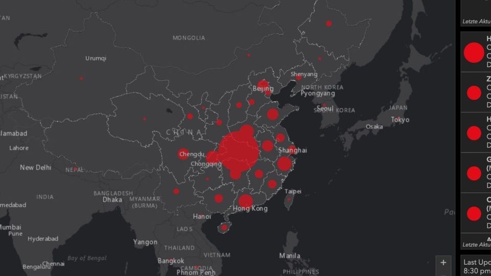 Coronavirus: Die Karte zeigt die Verbreitung der Krankheit in Echtzeit